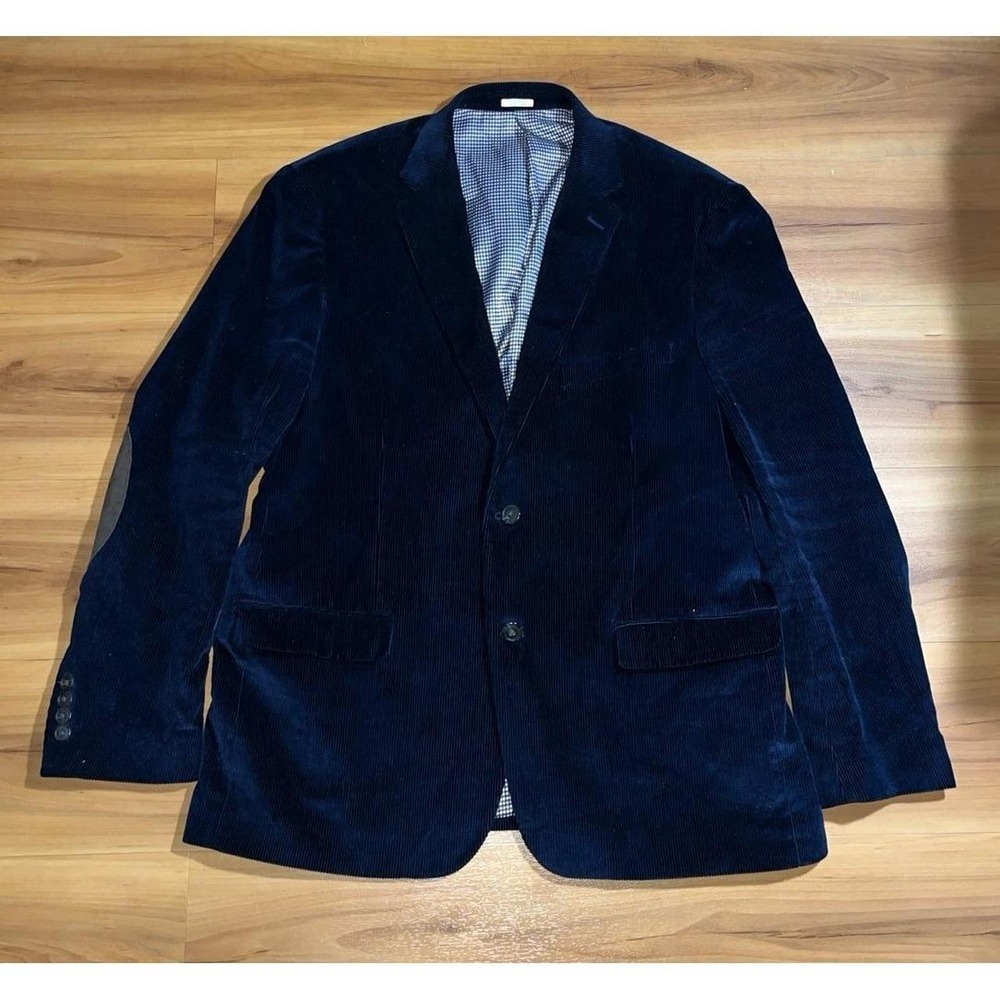 Mens Saddlebred Navy Blue Corduroy Suede Elbow Patch Blazer Jacket Sports Coat